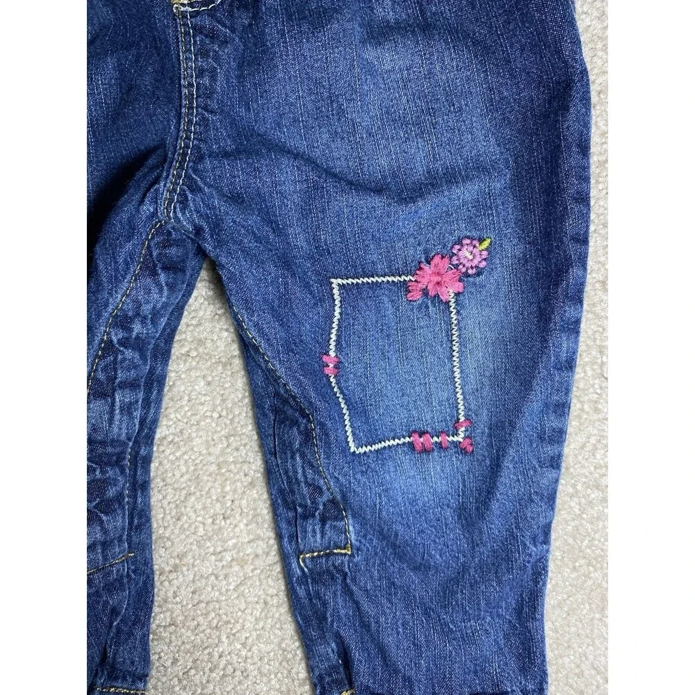 Genuine Baby by OshKosh Denim Floral Embroidered Overalls Size 9M